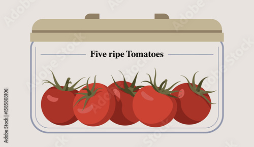 A visually appealing container filled with five ripe tomatoes, representing freshness and healthy eating, ideal for culinary themes, gardening, and food-related content.