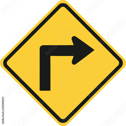 Yellow diamond warning sign with black arrow pointing right vector