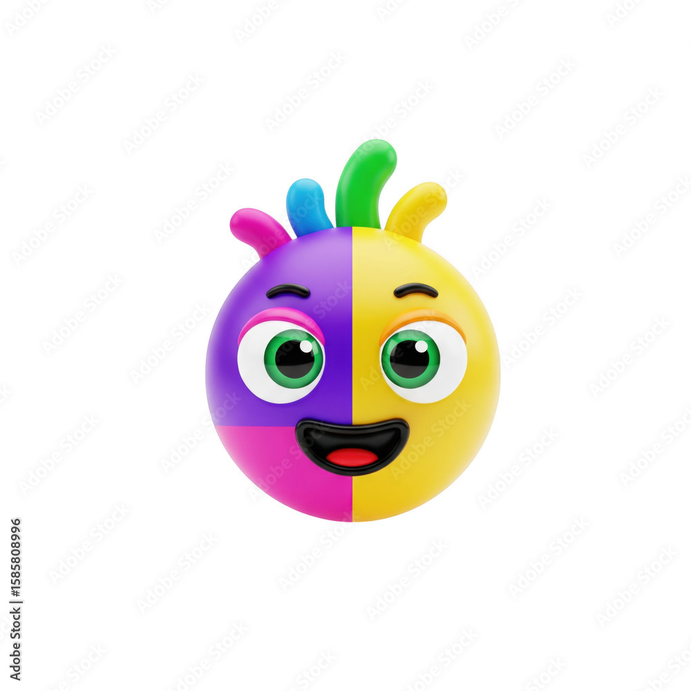 Fototapeta premium Colorful 3D Character with cheerful disposition against a dark backdrop