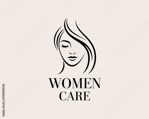 This logo features a graceful representation of a woman’s face, emphasizing beauty and care with flowing lines that highlight femininity and elegance in design.