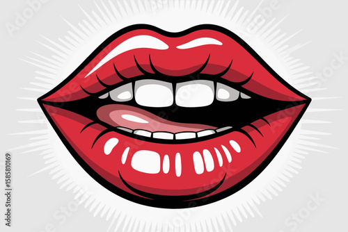 A vibrant, stylized illustration of red lips showing white teeth, capturing the essence of beauty, confidence, and allure in a visually stunning way.