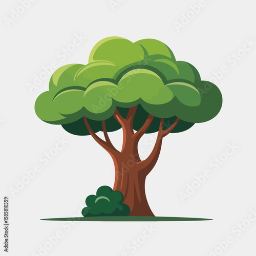 This vibrant illustration features a lush green tree with a thick trunk and a rich canopy, symbolizing nature's beauty and the importance of greenery in our lives.