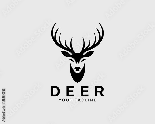 This sophisticated deer head logo design features intricate antlers, presenting elegance and nature, suitable for brands focused on luxury, outdoor, or eco-friendly products.