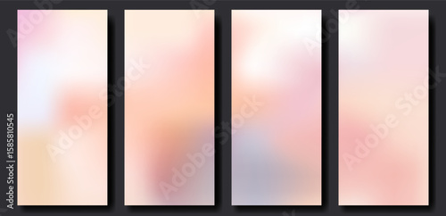Abstract vertical background with blurred light multicolor spots. Pastel peach pink gradient color, delicate idyllic feminine design. Empty vector template for roll up banner back or stories cover.
