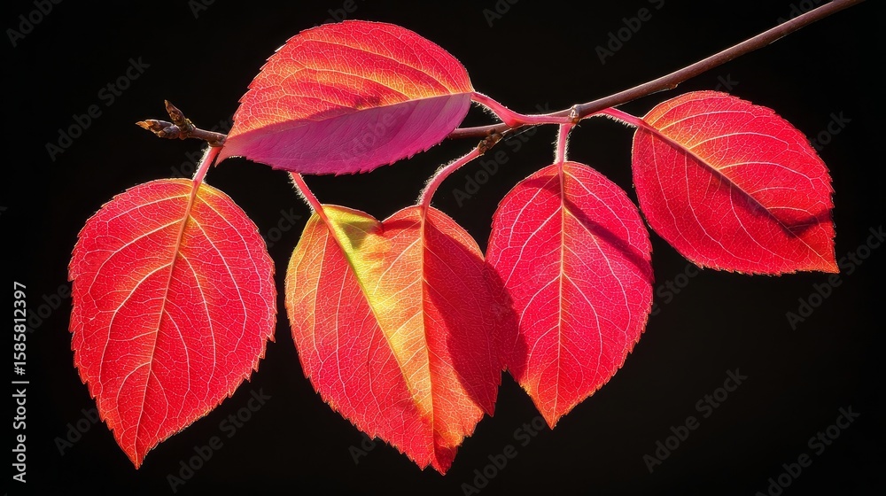 Fototapeta premium Beautiful Autumn Leaves Displayed in Nature, Close-Up Photography, Vibrant Colors, Tranquil Environment