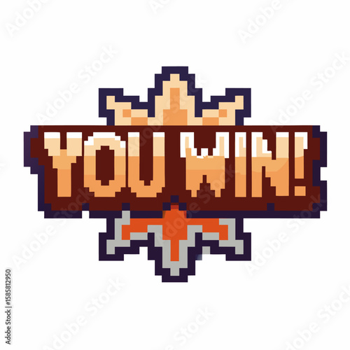 Retro pixel art you win banner colorful 8 bit victory message, gaming achievement, playful reward icon, nostalgic video game