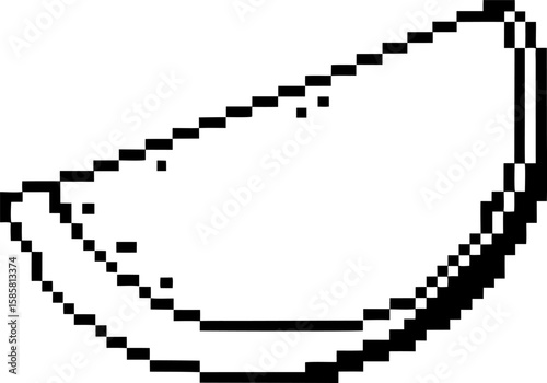 Pixel art lemon wedge minimal black and white citrus fruit slice illustration, retro digital style, geometric food design