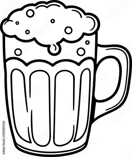 Foamy beer mug illustration hand drawn glass of craft ale with frothy head pint outline for bar, pub, beverage design