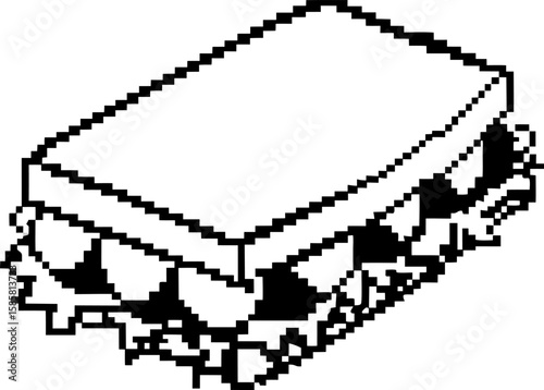 Pixel art sandwich with lettuce, tomato, and fillings retro digital food illustration in black and white minimal