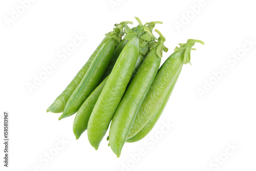 Heap, pile of fresh green pea pods with natural texture, isolated on white, transparent background. Healty food, organic, legume plant, harvest, raw vegetables, food ingredient. Close up, macro