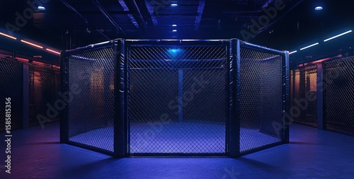 Neon-Lit MMA Octagon: Underground Fight Club Ambiance