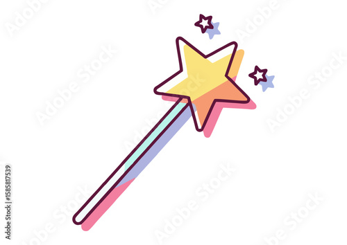 Colorful magic wand illustration, whimsical design, symbol of enchantment