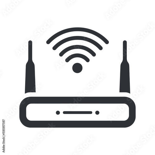 Router Icon Showing Wireless Network Signal with Antennas on White