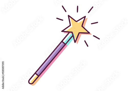 Colorful magic wand illustration, whimsical design, symbol of enchantment