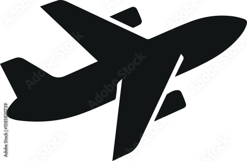 Airplane taking flight shown in a simple black graphic design element