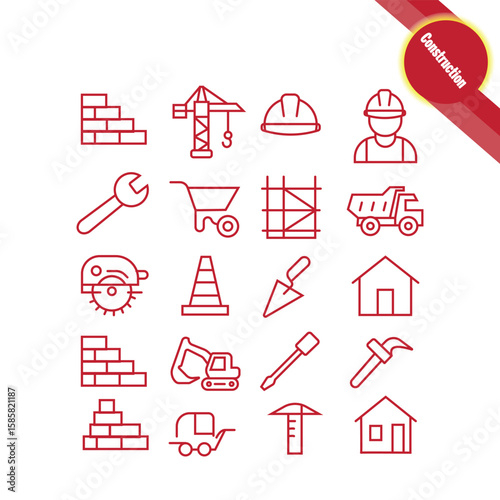 Building Architecture And Engineering Build and construction icon element set. Containing crane, building, land, excavator, maintenance, contractor, worker, architecture and more. 