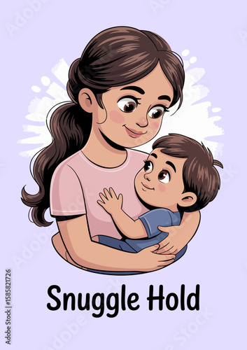 A heartwarming illustration of a mother lovingly embracing her child, highlighting themes of affection and warmth, perfect for sharing love and family moments.