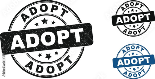 Adopt stamp designs promoting family adoption with distressed vintage styles