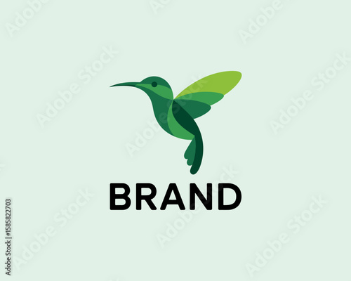 An elegant and modern logo featuring a stylized hummingbird in various shades of green, symbolizing agility, nature, and sustainability in a minimalist design.