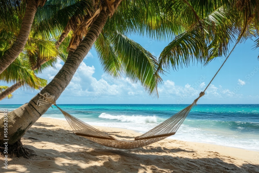 Fototapeta premium Tropical beach with palm trees and white sand