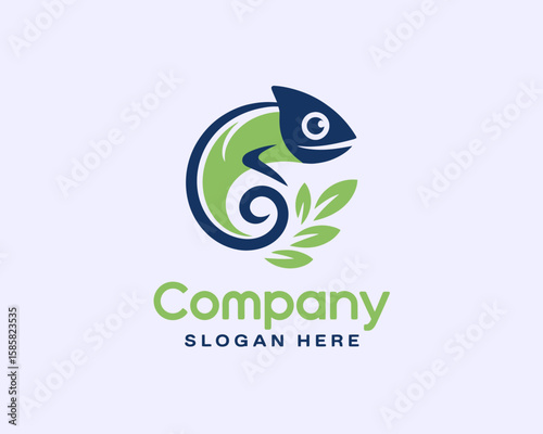 This logo artfully represents a chameleon in a circular design, symbolizing transformation and adaptability, making it ideal for companies focused on innovation and change.