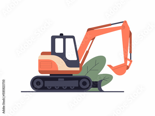 The image showcases a robust excavator, highlighting its power and capability in construction environments, embodying strength and efficiency in heavy machinery operations.