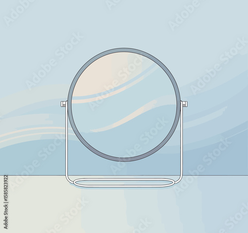A beautifully simple round mirror stands elegantly against a soft gradient background, representing self-reflection and personal growth in an artistic manner.