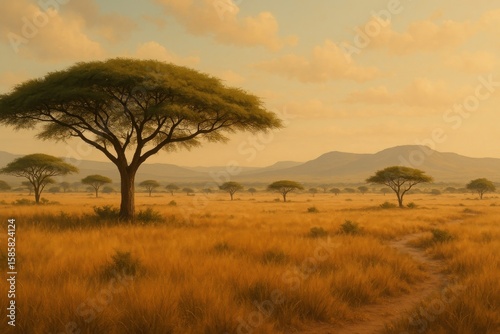 Serene African savanna landscape.