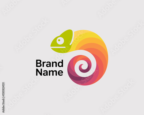 An artistic logo featuring a colorful chameleon that represents change and adaptability, suitable for brands focused on innovation and creativity across various industries.
