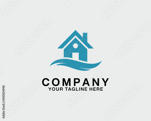 A modern logo design featuring a stylized house, waves, and a clean aesthetic perfect for real estate or home services, conveying warmth and professionalism.