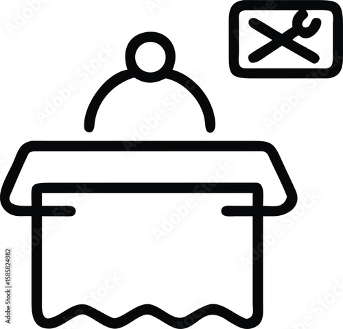 Outline Icon Of Reception Desk And Service Icon for UI Design