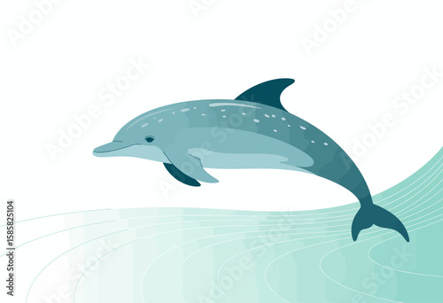 This beautiful illustration shows a dolphin jumping out of the water against a soft gradient backdrop, symbolizing joy, freedom, and the beauty of marine life in a playful manner.