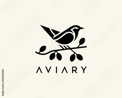 A minimalist black bird perched on a branch, this logo represents the beauty of nature and nurture, making it ideal for brands associated with wildlife or environmentalism.