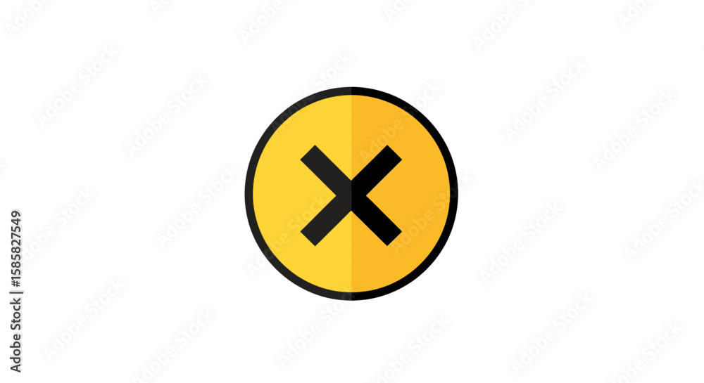 Yellow Circle with Black X Symbol, Error Sign, Flat Design Style Yellow Circle with Black X Symbol, Error Sign, Flat Design Style