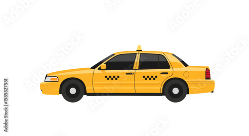 Yellow Taxi Cab Illustration with Black Checkered Pattern, Side View