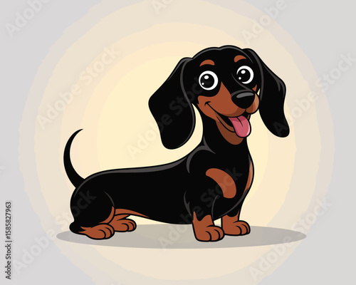 This adorable illustration of a cartoon dachshund showcases its cheerful expression and playful nature, evoking feelings of joy and companionship in pet lovers.