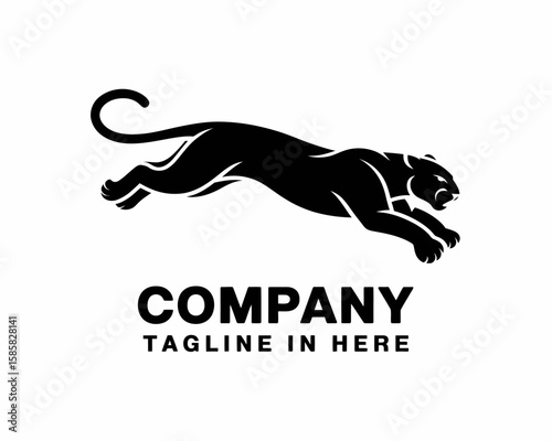 This logo embodies speed and strength with a leaping leopard, perfect for sports brands, fitness clubs, or any energetic business seeking a bold, eye-catching identity.