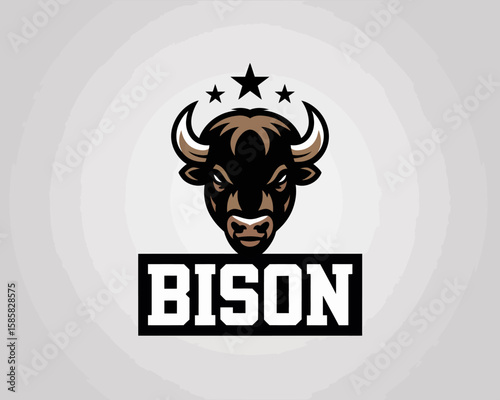 A fierce and bold black and brown bison logo featuring prominent horns and a star above its head, representing strength and power in a minimalist design.