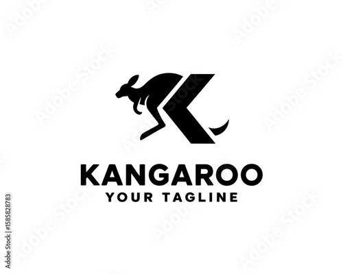 A sleek, minimalist logo design featuring a kangaroo paired with a bold letter K, perfect for branding that represents agility, speed, and Australian wildlife.