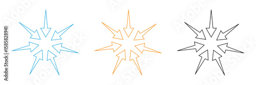 Inward arrows pointing to center. Epicenter icons set. Inward arrows collection. Inward arrow vector set. EPS 10 . 
