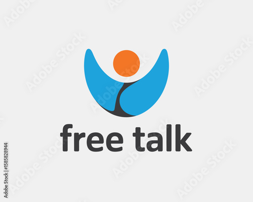 A modern logo showcasing a stylized figure with arms raised, symbolizing open communication and connection, emphasized by vibrant colors and a fresh design.
