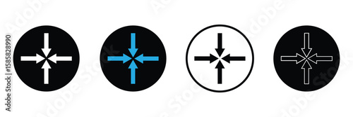 Inward arrows pointing to center. Epicenter icons set. Inward arrows collection. Inward arrow vector set. EPS 10 . 