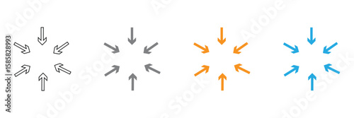 Inward arrows pointing to center. Epicenter icons set. Inward arrows collection. Inward arrow vector set. EPS 10 . 