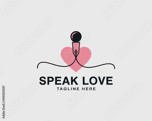 An innovative logo design featuring a microphone intertwined with a heart, symbolizing a connection to love through creativity and expression in music and communication.