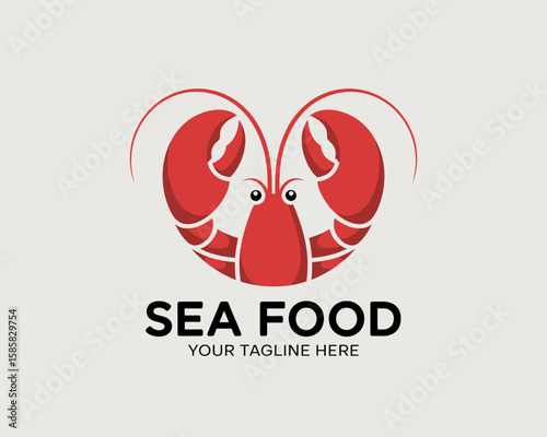 A playful logo design featuring a lobster with claws shaped like a heart, ideal for a seafood business, showcasing freshness and appeal in culinary arts.