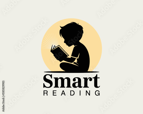 A silhouette of a child engrossed in reading a book, capturing the essence of learning and curiosity in a visually striking and emotive representation of childhood.