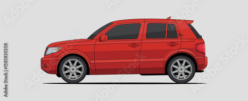 This dynamic red SUV illustration showcases a modern vehicle design, highlighting its sleek lines and vibrant color, ideal for marketing and advertising automotive brands.