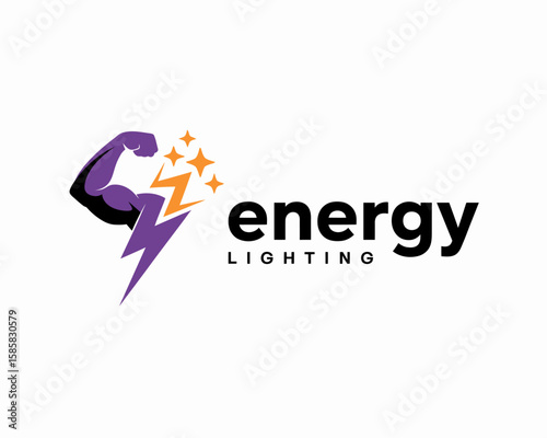 This logo design features a strong arm flexing alongside a lightning bolt, symbolizing energy and illumination, perfect for a modern lighting company looking to stand out.