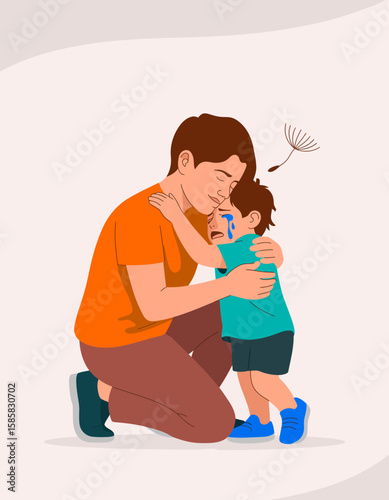 This touching image depicts a parent comforting a crying child, highlighting the bond of love and support during difficult moments in life together.
