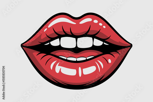 An illustration of glossy red lips highlighted against a simple background, emphasizing beauty and allure, ideal for cosmetic brands and fashion advertisements.
